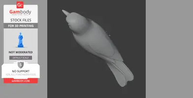 A 3D model of a bird, likely Bachman's warbler, shown in grayscale, designed for 3D printing.