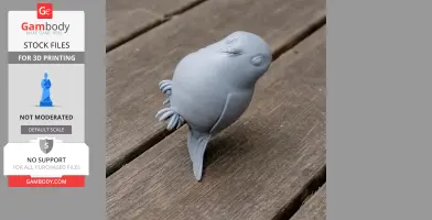 A 3D printed model of a bird standing on a wooden surface.