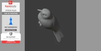 3D model of a simplified, stylized bird, posed as if perched, for 3D printing.