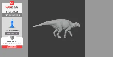 A 3D model of a Bactrosaurus dinosaur, designed for 3D printing, in a neutral gray color.
