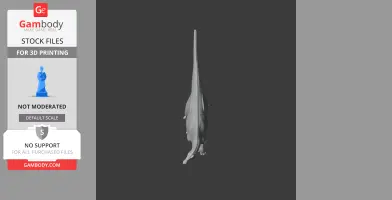 A top view of a gray Bactrosaurus 3D model for printing, tail extending straight back.