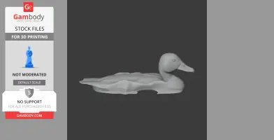 A 3D model of Baer's pochard duck, designed for 3D printing, shown in a side view.