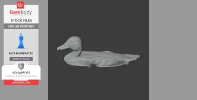 Gray 3D model of a duck swimming, shown in profile view, designed for 3D printing.