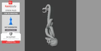 A 3D model of a snake entwined with a skull, designed for 3D printing.