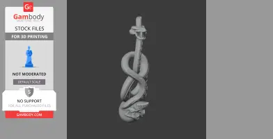 A snake coiled around a staff, detailed 3D model for printing.