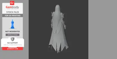 A detailed figurine model of a cloaked character with long hair and spiked armor, viewed from the back.