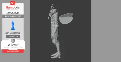 A humanoid insect figure with wings and armor, resembling a mosquito from Valheim, ready for 3D printing.
