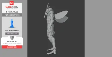3D model of an anthropomorphic insect creature with wings and a long beak.
