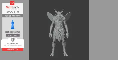 Insectoid humanoid with wings and antennae, wearing tattered clothing, for 3D printing.