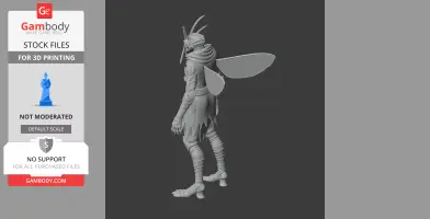 A humanoid insect character with wings, antennae, and segmented limbs in a 3D printable model.