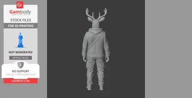 Anthropomorphic deer figure in a hoodie and pants, shown from the back for 3D printing.