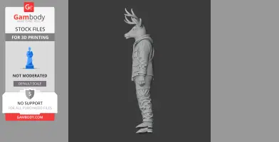 A figurine of a standing humanoid deer wearing clothes, designed for 3D printing.
