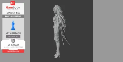 A detailed side view of Dehya from Genshin Impact, featuring long hair and intricate outfit design.