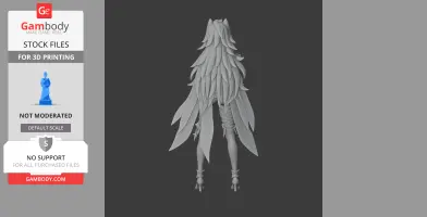 Rear view of a detailed character figurine with layered hair and outfit, prepared for 3D printing.