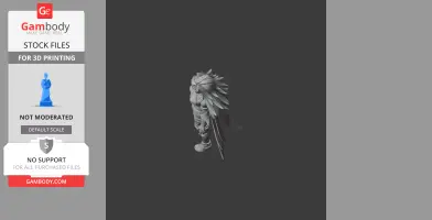 A detailed 3D model of a warrior figure with a feathered headdress, cloaked, and wearing armor.