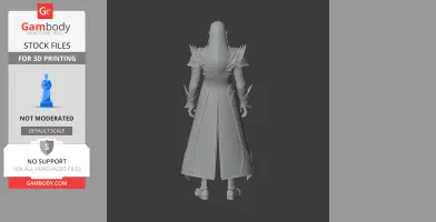 A 3D model of a character with long hair and spiked armor, viewed from the back.