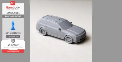 Gray 3D-printed car model resembling a futuristic hatchback, displayed on a neutral surface.