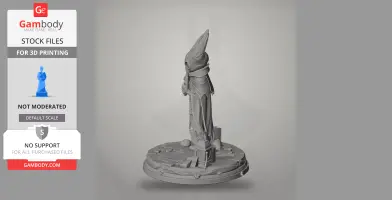 A detailed 3D model of a cloaked figure from Hollow Knight: Silksong, standing on a textured circular base.