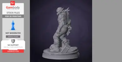 A detailed 3D figure of a muscular character with spikes, wielding a knife, on a textured base.