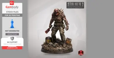 Mutated creature figure with sharp spines, holding a cleaver, on a detailed base with debris and skulls.