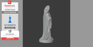 3D model of Saint Alexius of Rome, draped in robes and a halo, standing on a circular base.