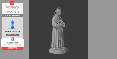 Devotional statue STL of a saintly figure holding flowers, suitable for 3D printing.