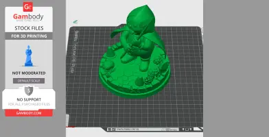 A 3D-printed figure of Lancer from Deltarune, standing on a textured base with decorative elements.