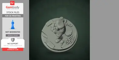 Character figurine of a chef holding his chin, surrounded by pizza ingredients on a round base.