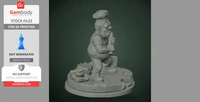 Cartoonish chef figure from Pizza Tower holding a rolling pin, standing on a themed base for 3D printing.