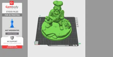 A 3D model of a cartoonish chef character holding a pizza cutter, standing on a pizza-themed base.