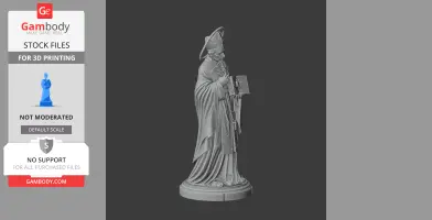 A detailed 3D model of Saint Alphonsus Liguori, dressed in robes, holding a book and standing on a pedestal.