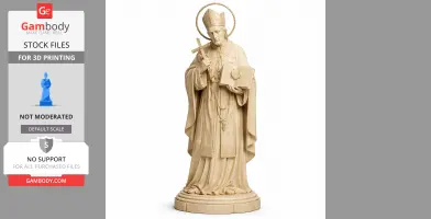 A devotional statue of Saint Alphonsus Liguori wearing ornate robes and holding a cross and book.