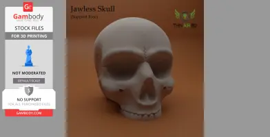 A 3D model of a jawless skull on a brown background, designed for 3D printing.