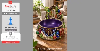 A vibrantly decorated witch cauldron organizer with potion bottles and magical symbols.