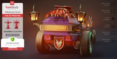 Vampire-themed hot rod with bat wings, lanterns, and gothic details, ready for 3D printing.
