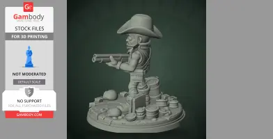 Cowboy figure with a shotgun on a detailed base covered in cans and props, ready for 3D printing.