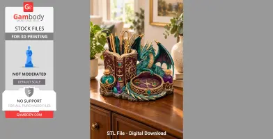 Turquoise dragon-shaped organizer with compartments for pens and trinkets, detailed with purple and gold accents.