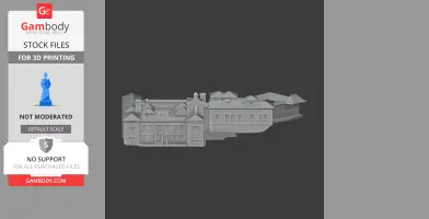 A detailed 3D model of a grand architectural building, featuring intricate rooftop and facade elements.