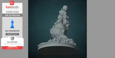 A 3D figure of a character with long hair, dress, and heart-shaped details, standing on a decorated base.