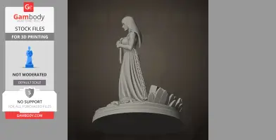 A standing figure in a long dress with a chain, holding a sword, themed for 3D printing.