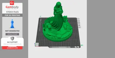 A 3D model of a hooded figure in chains, standing on a detailed circular base with various elements.