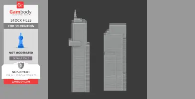 3D model of a modern skyscraper with a spire and layered facade, designed for 3D printing.