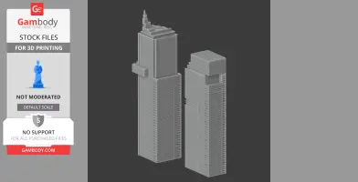 Two detailed 3D models of modern skyscrapers with distinct roof structures.