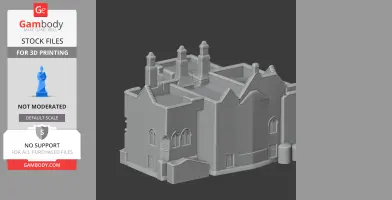 3D model of Aydon Castle featuring detailed chimneys and arched windows, designed for 3D printing.
