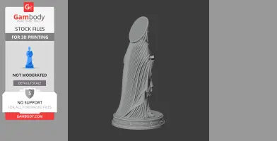 A 3D printable STL statue of Saint Anne, draped in robes with a halo, standing on a decorative base.