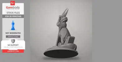 A 3D printed figure of a character with large ears, holding a weapon, standing on a detailed base.
