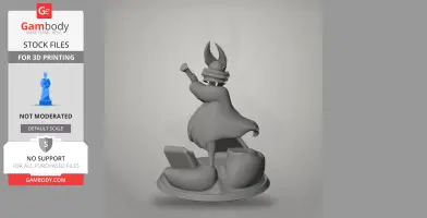 A 3D model of a character with large horns, holding a staff, standing on a base with detailed terrain.