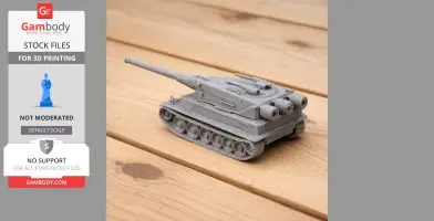 3D-printed gray AMX M4 54 tank model displayed on a wooden surface.