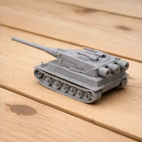A detailed 3D printed model of an AMX M4 54 tank, showcasing its cannon and tracks.