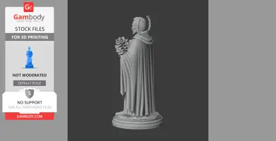 3D model of a robed figure holding flowers, standing on a decorative base.
